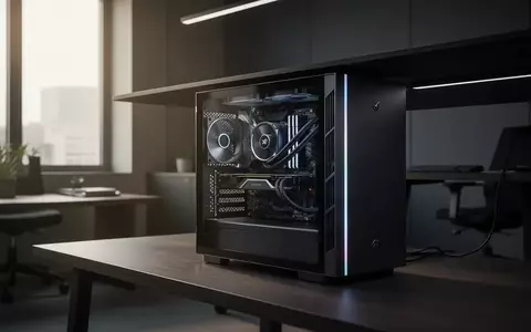 Ein moderner Computer-Arbeitsplatz in einem minimalistischen Büro mit einem PC-Tower unter dem Schreibtisch. - Foto: über boerse-global.de