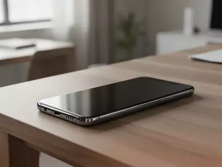 Ein modernes Smartphone liegt auf einem minimalistischen Holztisch in einem hellen Büro, der Bildschirm ist dunkel. - Foto: über boerse-global.de