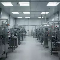 Moderne, leere Produktionshalle in einem Lebensmittelbetrieb mit Edelstahlmaschinen bei natürlichem Licht. - Foto: über boerse-global.de