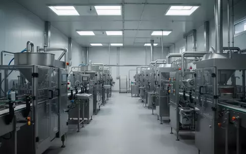 Moderne, leere Produktionshalle in einem Lebensmittelbetrieb mit Edelstahlmaschinen bei natürlichem Licht. - Foto: über boerse-global.de