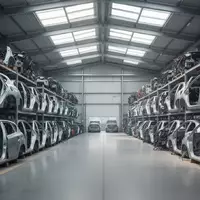 Modernes, aufgeräumtes Recyclingwerk für Altfahrzeuge mit sortierten Autokarosserien in einer industriellen Halle. - Foto: über boerse-global.de