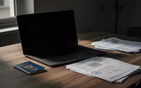 Ein Laptop und Reisepass liegen auf einem Schreibtisch, symbolisch für Online-Betrug bei Visums- und Arbeitsangeboten. - Foto: über boerse-global.de