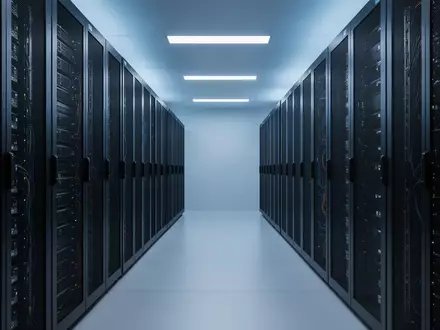 Moderne Serverräume mit dunklen Server-Racks in einer kühlen, bläulichen Beleuchtung ohne sichtbare Texte oder Personen. - Foto: über boerse-global.de