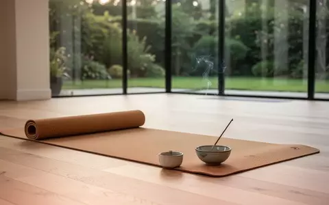 Ein minimalistisch eingerichteter Yogaraum mit einer Yogamatte auf einem Holzboden und weichem Tageslicht. - Foto: über boerse-global.de
