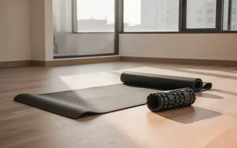 Eine Yogamatte und eine Faszienrolle auf einem hellen Holzboden in einem lichtdurchfluteten Trainingsraum. - Foto: über boerse-global.de