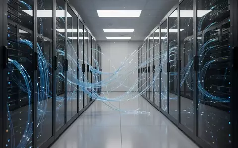 Moderne Serveranlage mit blau leuchtenden Glasfaserkabeln und abstrakten Datenströmen in einem Rechenzentrum. - Foto: über boerse-global.de