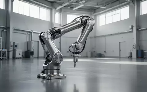 Ein minimalistischer Industrieraum mit einem metallischen Roboterarm in einer hellen, sauberen Laborumgebung. - Foto: über boerse-global.de