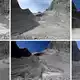 Die Fotos zeigen die Reste des Watzmanngletschers auf 2060 Metern - 2021 (oben links), 2022 (oben Mitte), 2023 (oben rechts), 2024 (unten links), 2025 (unten Mitte) und 2026 (unten rechts). - Bild: Angelika Warmuth/dpa