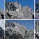 Die Fotos zeigen die Reste des Gletschers Höllentalferner - 2021 (oben links), 2022 (oben Mitte), 2023 (oben rechts), 2024 (unten links), 2025 (unten Mitte) und 2026 (unten rechts). - Bild: Angelika Warmuth/Matthias Balk/dpa