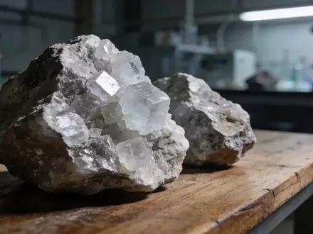 Nahaufnahme von Lithium-Erz auf einem Holztisch in einem modernen Labor. - Foto: über boerse-global.de