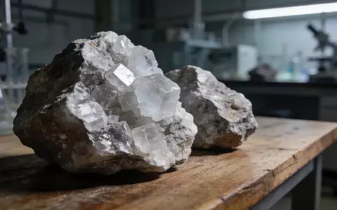 Nahaufnahme von Lithium-Erz auf einem Holztisch in einem modernen Labor. - Foto: über boerse-global.de