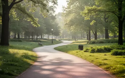 Ein sonniger, leerer Spazierweg in einem Park, umgeben von grünen Bäumen, der zu Bewegung an der frischen Luft einlädt. - Foto: über boerse-global.de