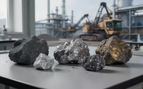 Nahaufnahme von verschiedenen Seltenerdmineralien auf einem Labortisch in einer Industrieumgebung. - Foto: über boerse-global.de