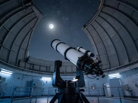 Ein modernes astronomisches Observatorium bei Nacht mit Blick durch die Kuppel auf den Sternenhimmel. - Foto: über boerse-global.de