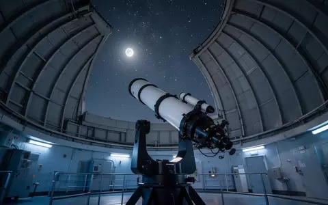 Ein modernes astronomisches Observatorium bei Nacht mit Blick durch die Kuppel auf den Sternenhimmel. - Foto: über boerse-global.de