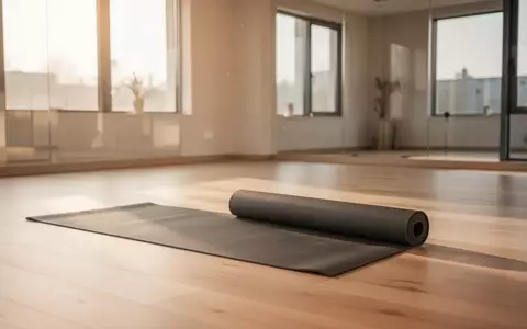 Eine leere Yogamatte auf einem hellen Holzboden in einem lichtdurchfluteten, minimalistischen Yogastudio. - Foto: über boerse-global.de