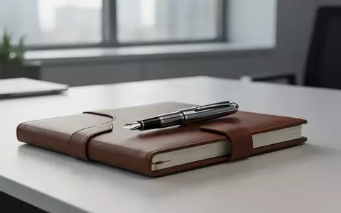 Ein moderner Schreibtisch mit einem Notizbuch und einem Füllfederhalter bei natürlichem Tageslicht. - Foto: über boerse-global.de