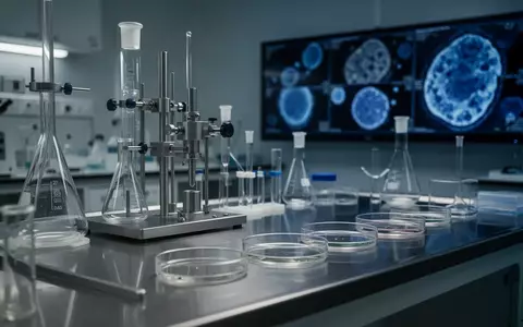 Laborumgebung mit wissenschaftlichen Geräten und unscharfen medizinischen Bildgebungsdarstellungen im Hintergrund. - Foto: über boerse-global.de