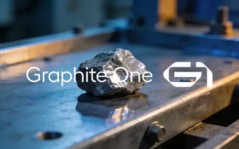 Glänzendes Graphitmineral auf einer industriellen Stahloberfläche, symbolisch für Bergbau und internationale Partnerschaften. - Foto: über boerse-global.de