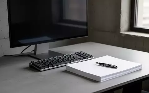 Ein minimalistischer Büroarbeitsplatz mit einem ausgeschalteten Monitor und Unterlagen auf einem Schreibtisch bei Tageslicht. - Foto: über boerse-global.de