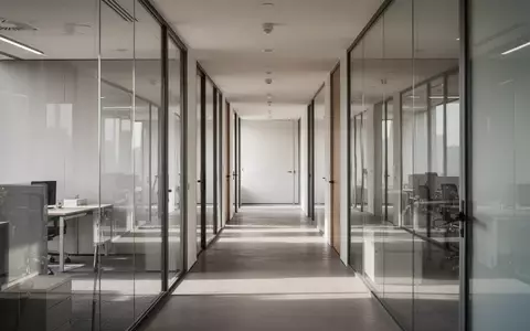Ein minimalistischer Flur in einem modernen Bürogebäude mit Glaswänden und neutraler Beleuchtung. - Foto: über boerse-global.de