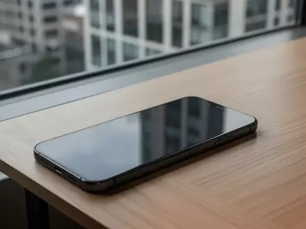Ein modernes Smartphone liegt auf einem minimalistischen Schreibtisch mit ausgeschaltetem Bildschirm. - Foto: über boerse-global.de