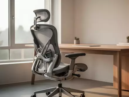 Ein minimalistischer, ergonomischer Arbeitsplatz mit einem modernen Bürostuhl in einem hellen Raum. - Foto: über boerse-global.de