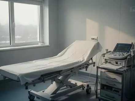 Ein steriler, modern eingerichteter Behandlungsraum in einer Klinik mit einem leeren Patientenbett und medizinischen Geräten. - Foto: über boerse-global.de