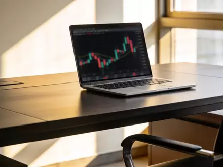 Ein moderner Schreibtisch mit einem Laptop, auf dem ein verschwommener Finanzchart zu sehen ist, bei natürlichem Licht. - Foto: über boerse-global.de