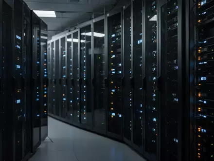 Modernes Serverraum-Interieur mit glänzenden Server-Racks und blinkenden Statuslichtern in einem indischen Rechenzentrum. - Foto: über boerse-global.de