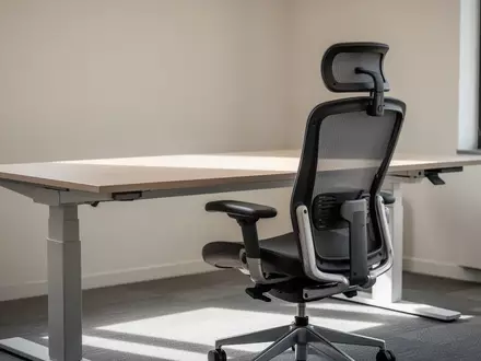 Ein minimalistisch eingerichteter, ergonomischer Arbeitsplatz mit einem höhenverstellbaren Schreibtisch und einem Bürostuhl. - Foto: über boerse-global.de