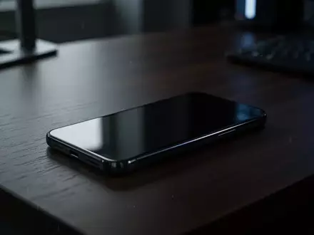 Ein dunkles Smartphone liegt auf einem Bürotisch, die Szene wirkt kühl und technisch und symbolisiert digitale Bedrohungen. - Foto: über boerse-global.de