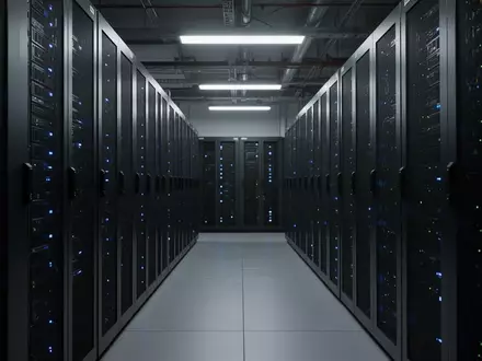 Moderne Serverräume in einem Finanzinstitut mit blauen Statusleuchten in einer dunklen, professionellen Umgebung. - Foto: über boerse-global.de