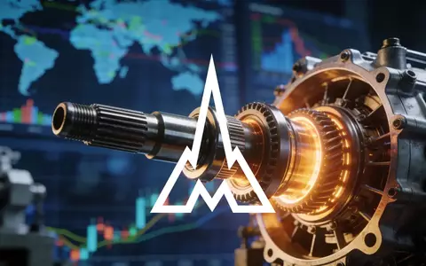Abstraktes, atmosphärisches Bild eines hochwertigen Industriemaschinenteils vor einem verschwommenen Finanzhintergrund. - Foto: über boerse-global.de