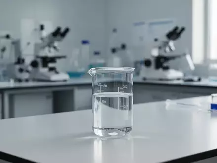 Ein modernes, steriles Labor mit medizinischen Forschungsgeräten im Hintergrund und einem Glasbecher auf einem Labortisch. - Foto: über boerse-global.de