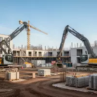 Baustelle der BVB-Gesundheitswelt in Dortmund-Brackel mit Baumaterialien und Baumaschinen bei Tageslicht. - Foto: über boerse-global.de