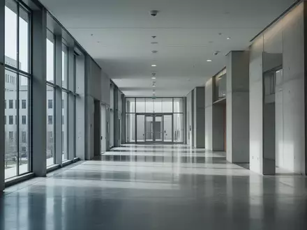 Moderner, leerer Flur in einem Regierungsgebäude mit minimalistischer Architektur und einfallendem Tageslicht. - Foto: über boerse-global.de