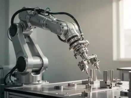Ein hochmoderner Roboterarm in einem minimalistischen Labor mit natürlichem Licht. - Foto: über boerse-global.de