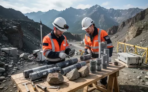 Geotechniker bei der Untersuchung von Gesteinsproben in einem geologischen Explorationsgebiet. - Foto: über boerse-global.de