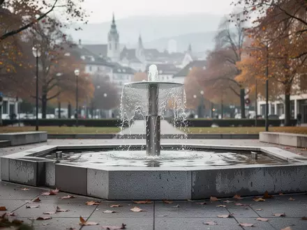 Ein moderner öffentlicher Trinkwasserbrunnen in einer städtischen Parkanlage bei Tageslicht. - Foto: über boerse-global.de