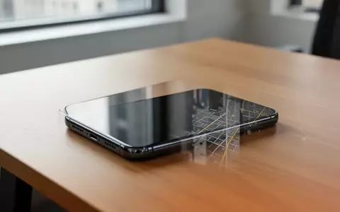 Ein Smartphone mit schwarzem Display liegt auf einem Holztisch in einem hellen, minimalistischen Büro. - Foto: über boerse-global.de