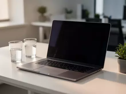 Ein moderner, minimalistischer Schreibtisch mit einem Laptop in einem hellen, professionellen Arbeitsumfeld. - Foto: über boerse-global.de