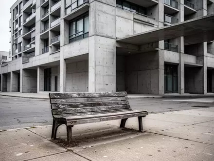 Ein einsamer Parkbank vor einer modernen Betonfassade in einer städtischen Umgebung. - Foto: über boerse-global.de