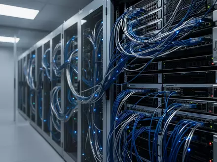 Moderne Serverinfrastruktur mit Glasfaserkabeln in einem Rechenzentrum zur Veranschaulichung lokaler Datenverarbeitung. - Foto: über boerse-global.de