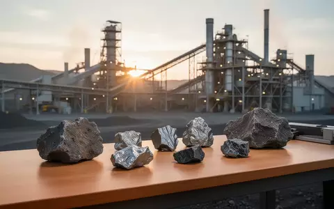 Rohmaterialproben von Metallen auf einem Werktisch in einer modernen Industrieanlage bei Sonnenaufgang. - Foto: über boerse-global.de