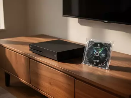 Eine Xbox Series X Konsole neben einer Spiele-Disc auf einem modernen Medienmöbel. - Foto: über boerse-global.de