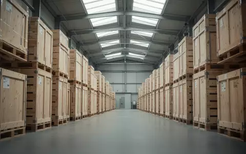 Modernes Industrielager mit ordentlich gestapelten Holzpaletten in natürlichem Tageslicht. - Foto: über boerse-global.de