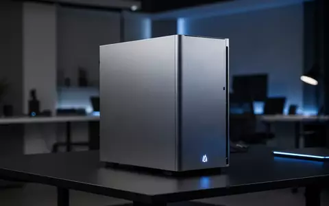 Ein minimalistisches, modernes Gaming-PC-Gehäuse aus gebürstetem Aluminium auf einem dunklen Schreibtisch. - Foto: über boerse-global.de