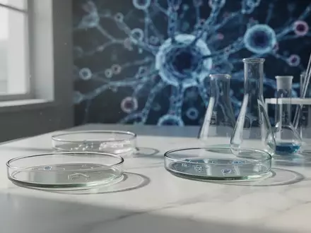 Laborausstattung mit Glasgefäßen auf einer weißen Oberfläche als Symbol für die wissenschaftliche Forschung zur Darm-Hirn-Achse. - Foto: über boerse-global.de