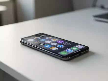 Ein modernes Smartphone liegt auf einem minimalistischen Schreibtisch mit einer übersichtlichen Anordnung von App-Symbolen. - Foto: über boerse-global.de
